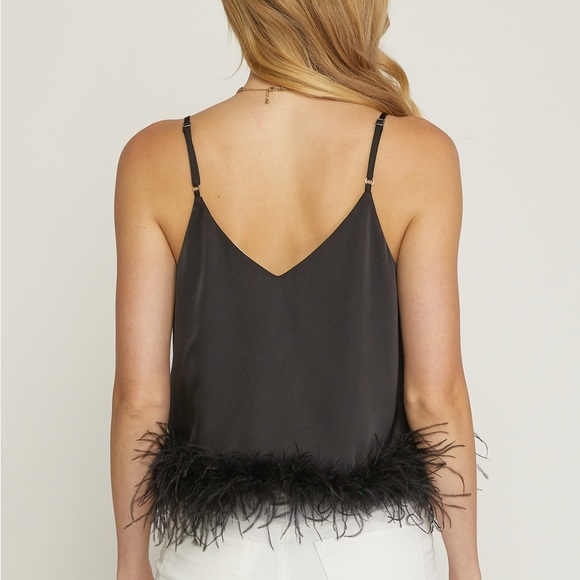 🌺🌺🌺ENTRO feather Trimmed Spaghetti Strap in Black🌺🌺🌺 - Picture 6 of 8